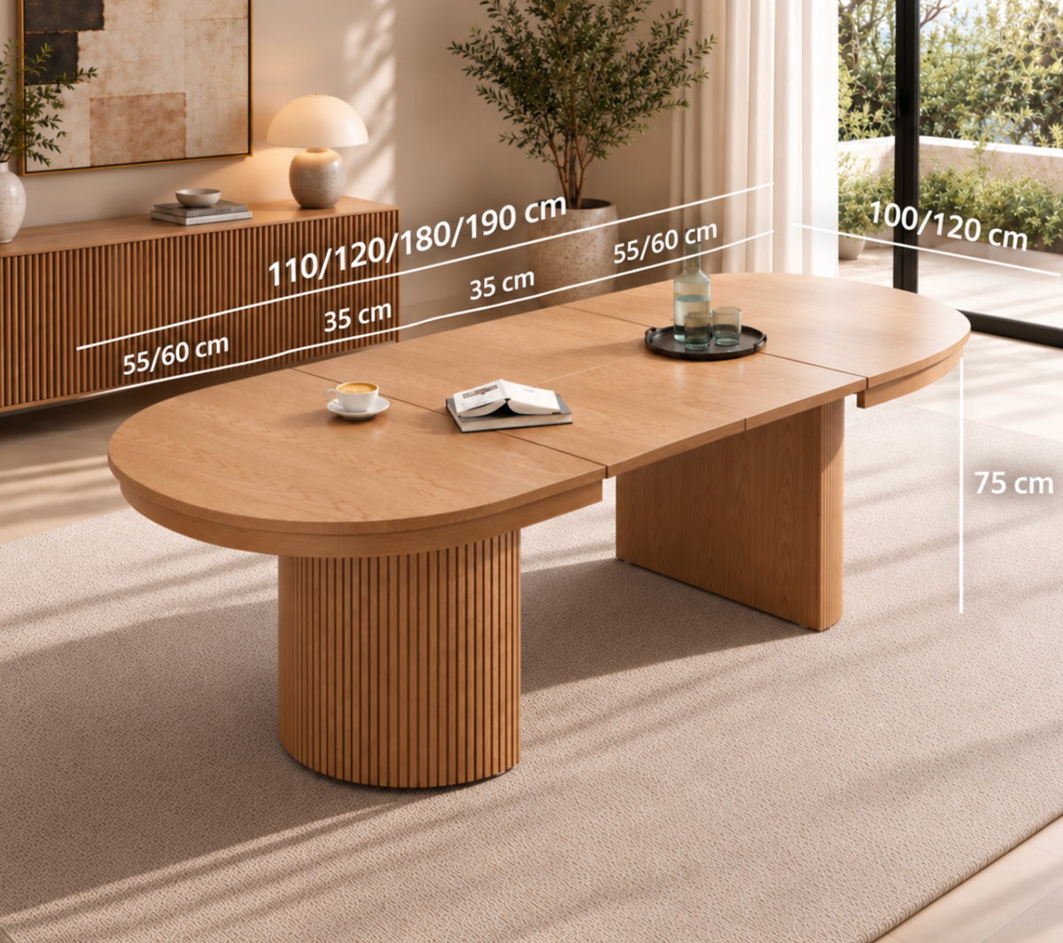 Table à Manger Ovale Extensible Amandine – 110 à 190 cm – Bois Clair