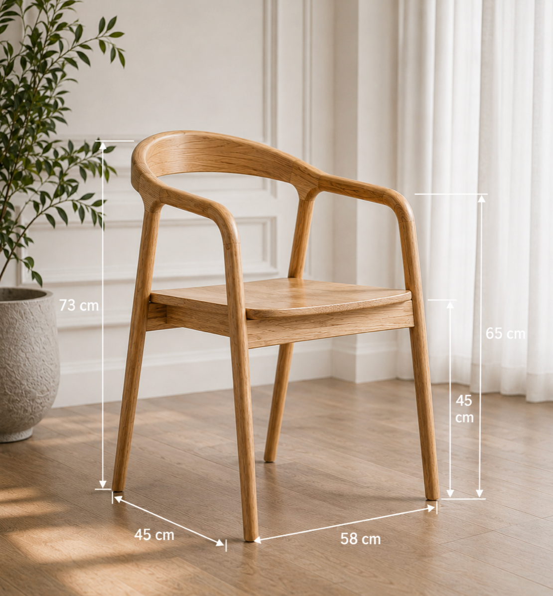 Chaise Design Isa – Bois Massif Clair, Dossier Enveloppant et Accoudoirs