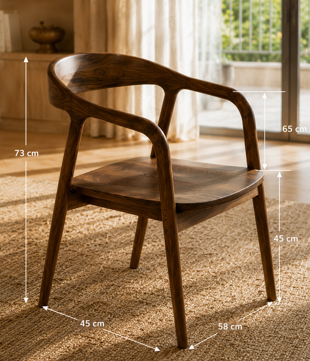 Chaise Design Alba – Noyer Massif, Dossier Enveloppant et Accoudoirs