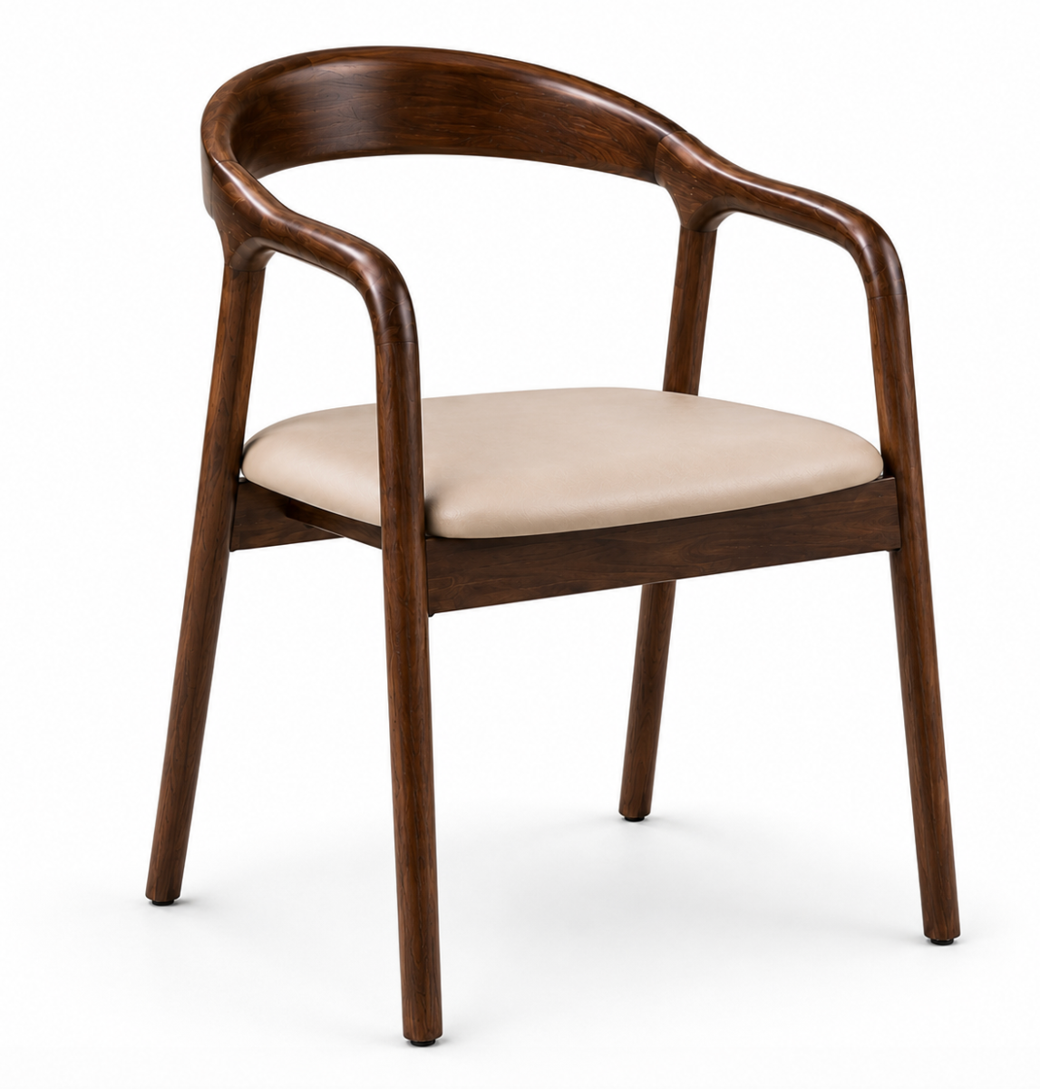 Chaise Design Ava – Noyer Massif, Assise Rembourrée en Cuir Crème