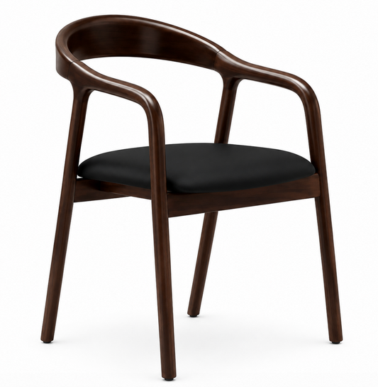 Chaise Design Aura – Noyer Massif, Assise Rembourrée en Cuir Anthracite