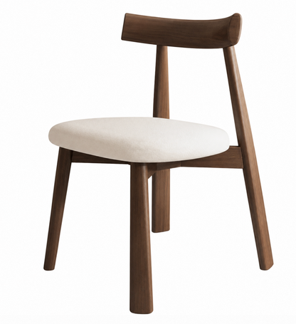 Chaise Design Iris – Noyer Massif, Assise Rembourrée en cuir Blanc