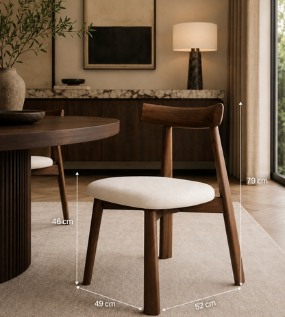 Chaise Design Iris – Noyer Massif, Assise Rembourrée en cuir Blanc