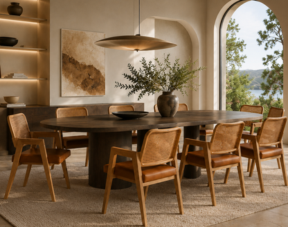 Chaise Cannée Gloire – Bois Massif Clair, Assise Rembourrée en cuir Cognac