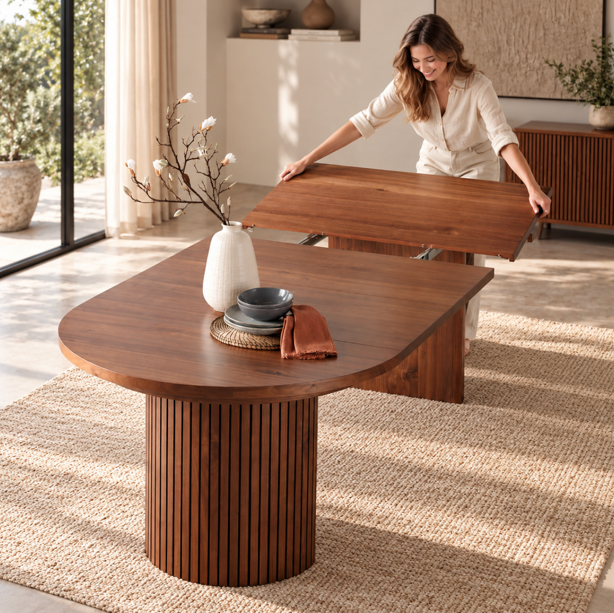 Table à Manger Ovale Extensible Victoria – 114 à 300 cm – Noyer