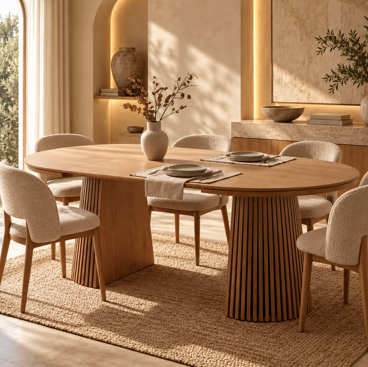 Table à Manger Ovale Extensible Diane – 120 à 200 cm – Bois Clair