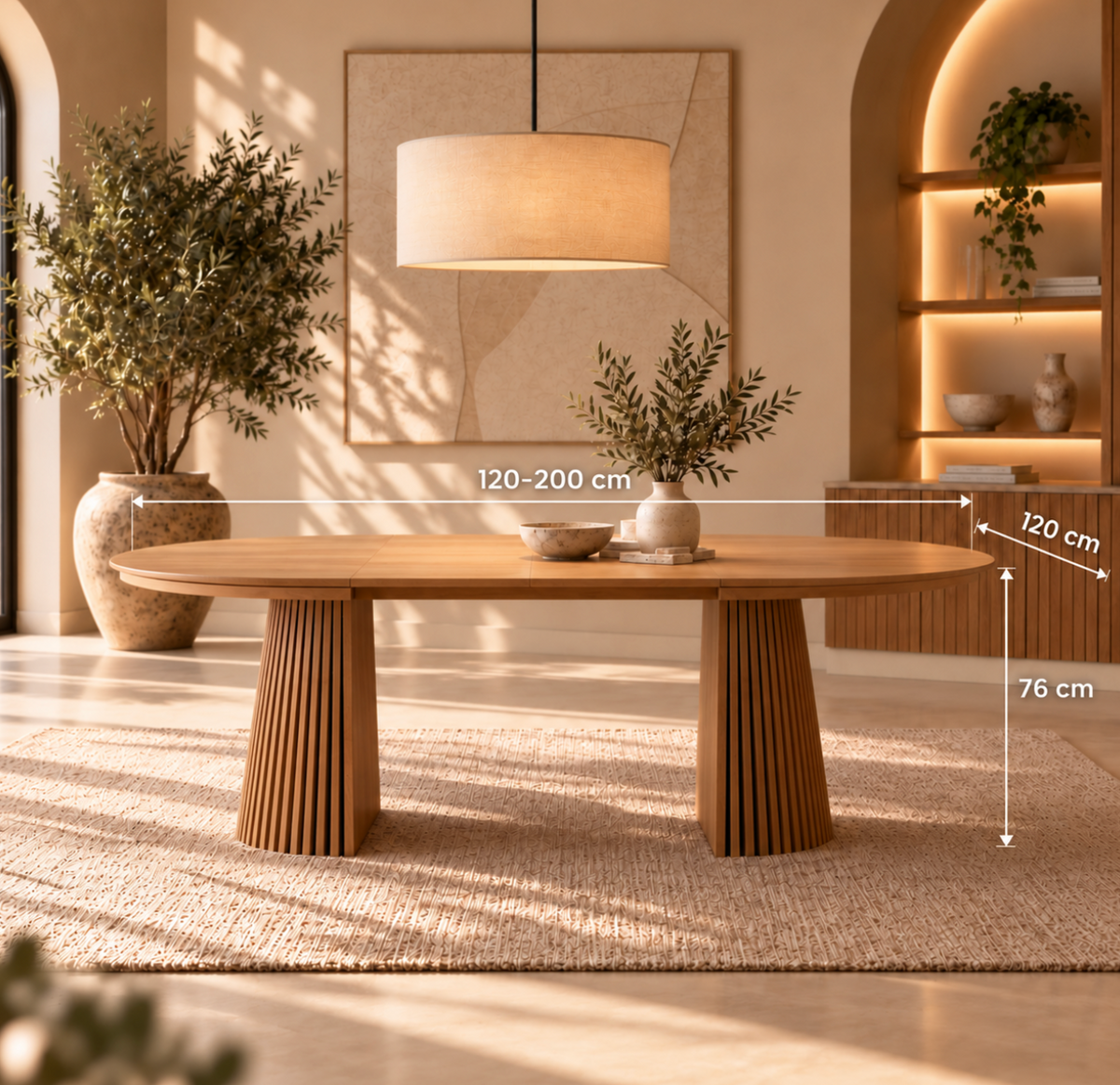 Table à Manger Ovale Extensible Diane – 120 à 200 cm – Bois Clair