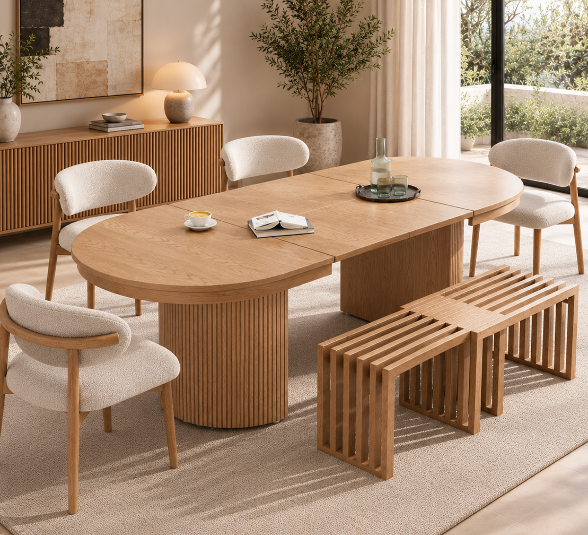 Table à Manger Ovale Extensible Amandine – 110 à 190 cm – Bois Clair