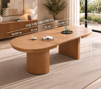Table à Manger Ovale Extensible Amandine – 110 à 190 cm – Bois Clair