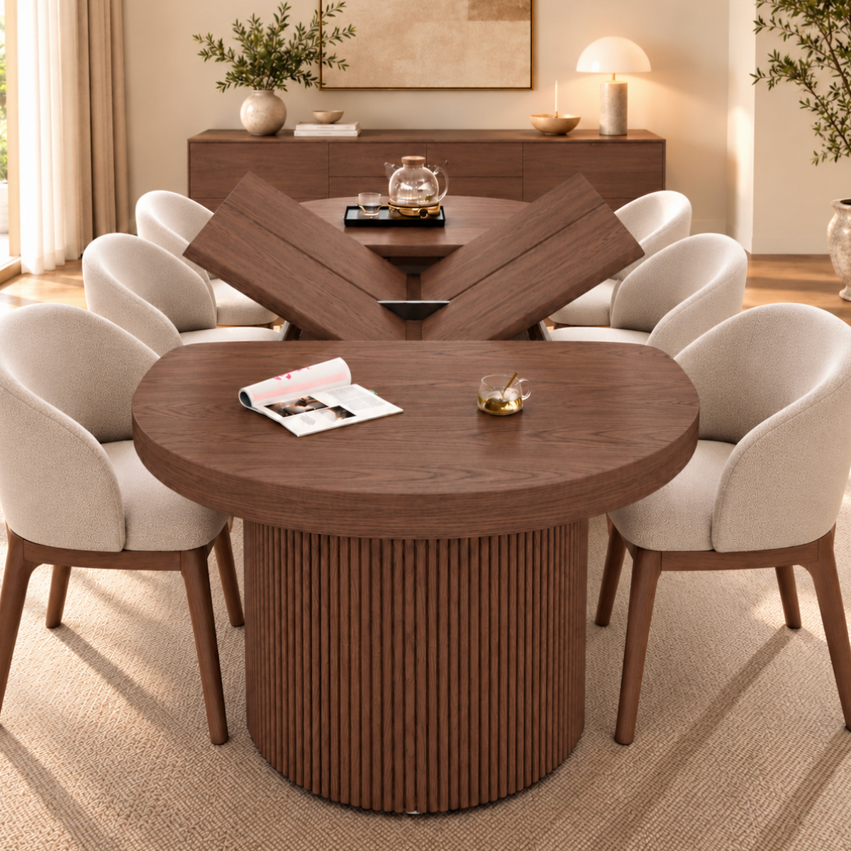 Table à Manger Ovale Extensible Solène – 110 à 190 cm – Bois Noyer