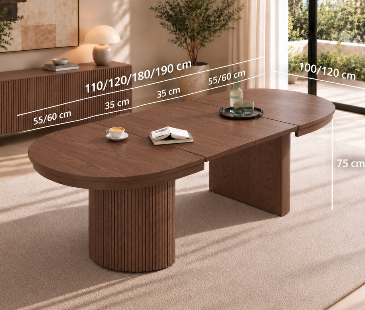 Table à Manger Ovale Extensible Solène – 110 à 190 cm – Bois Noyer