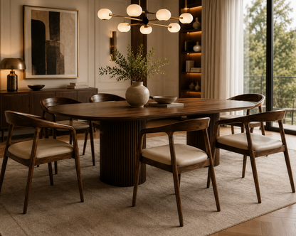 Chaise Design Ava – Noyer Massif, Assise Rembourrée en Cuir Crème