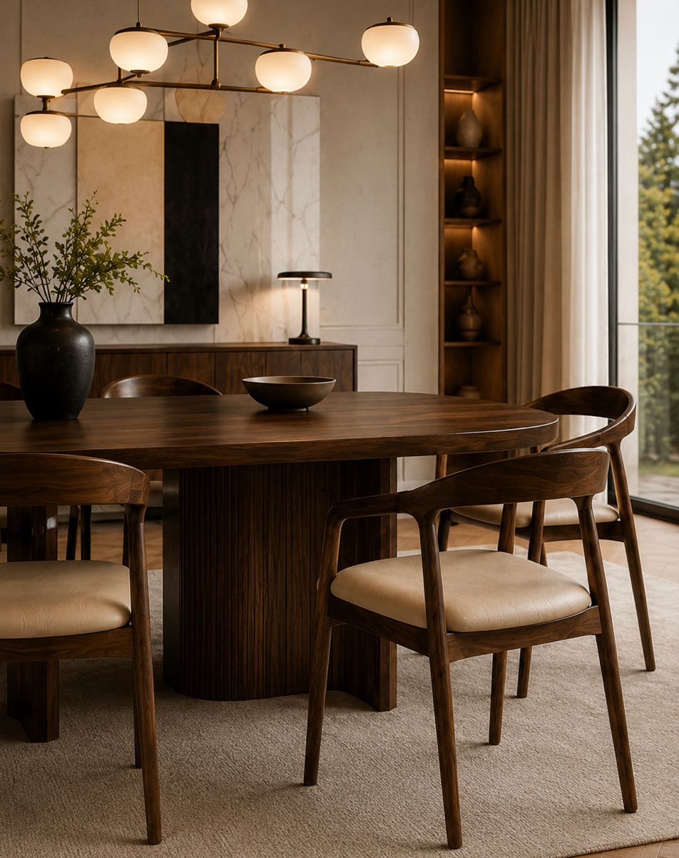 Chaise Design Ava – Noyer Massif, Assise Rembourrée en Cuir Crème