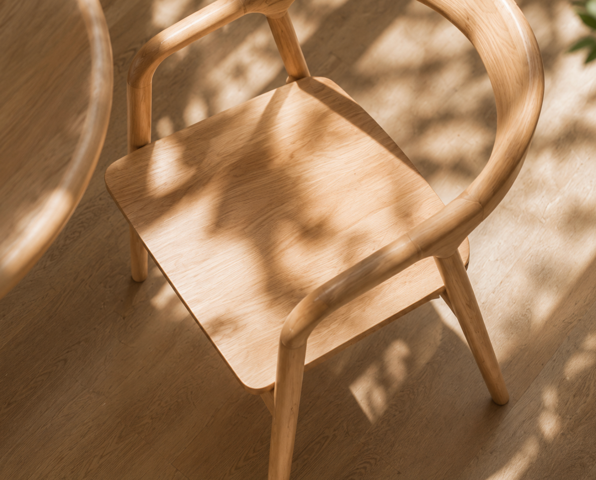 Chaise Design Isa – Bois Massif Clair, Dossier Enveloppant et Accoudoirs