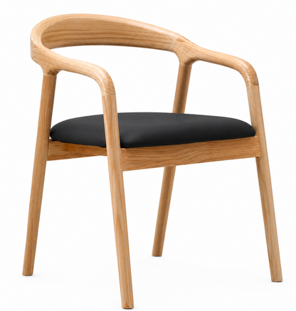 Chaise Design Iva – Bois Massif Clair, Assise Rembourrée en Cuir Anthracite