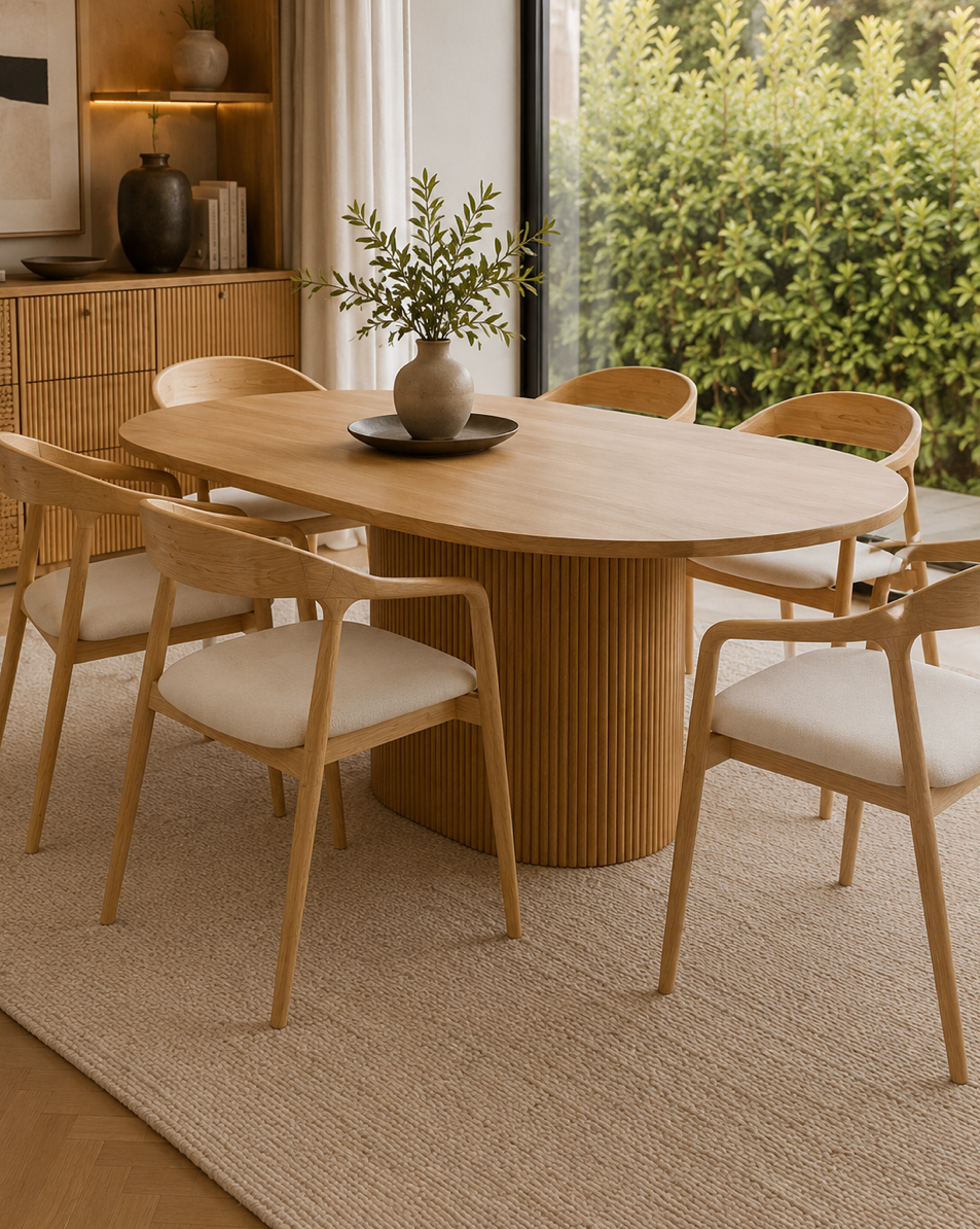 Chaise Design Ina – Bois Massif Clair, Assise Rembourrée en Cuir Blanc