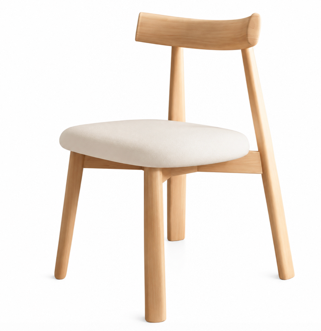 Chaise Design Alix – Bois Massif Clair, Assise Rembourrée en cuir Blanc