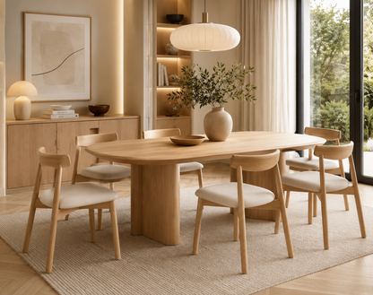 Chaise Design Alix – Bois Massif Clair, Assise Rembourrée en cuir Blanc