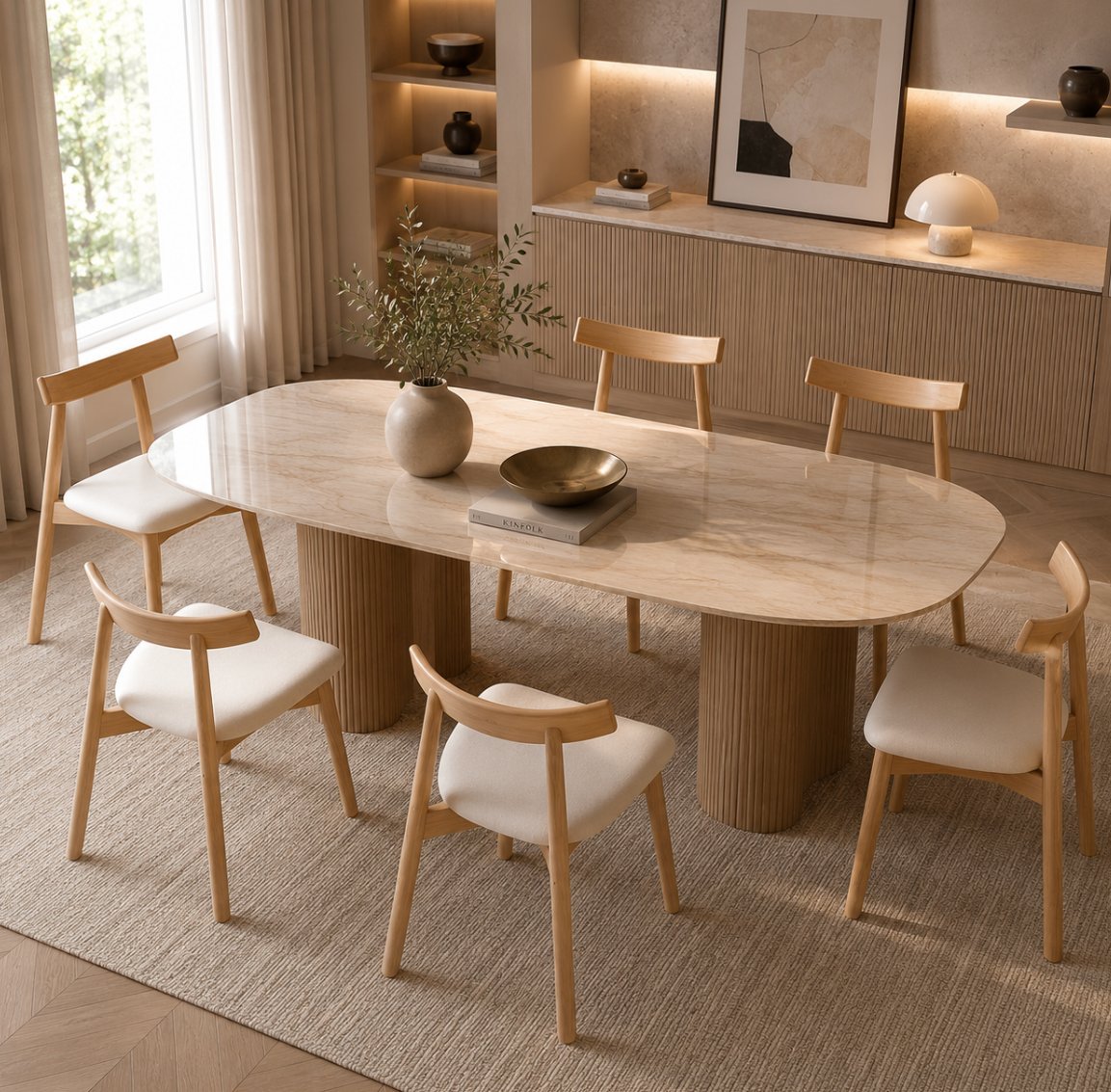 Chaise Design Alix – Bois Massif Clair, Assise Rembourrée en cuir Blanc